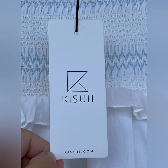 Kisuii Arcadia Smocked Off-Shoulder Cotton Short Dress small - Picture 9 of 12